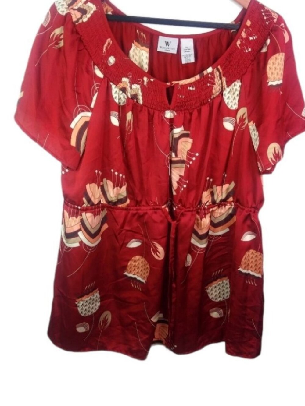 Worthington 2X Maroon Heart Flowers Top Plus